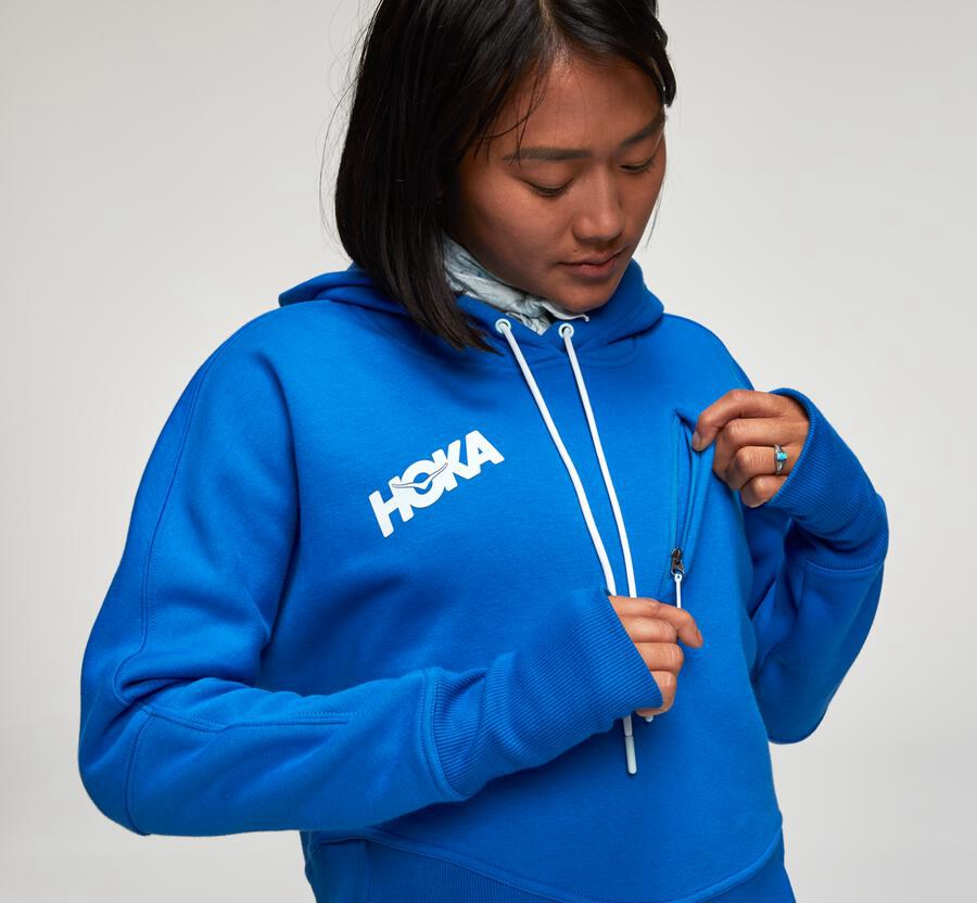 Hoodie Womens - Hoka One One Performance - Blue - UKCMVJP-31